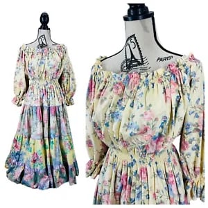 Vintage Anna Konya Floral Pastel Tiered Gypsy/Boho/Renaissance Dress