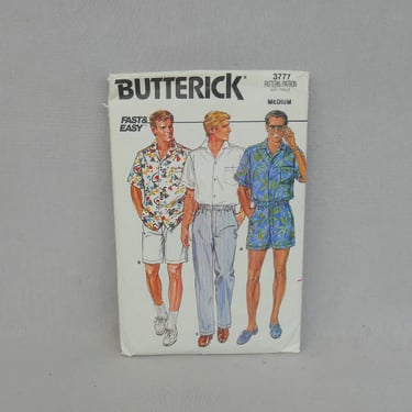 1986 Pattern - Men's Loose Shirt Shorts (Two Lengths) and Pants - Butterick 3777 Uncut - M 38-40" chest - Vintage 1980s Sewing Pattern 