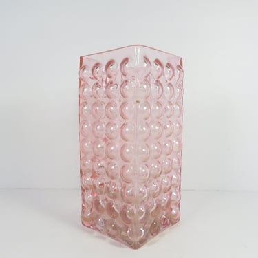 Vintage Pink Bubble Glass Vase - Pink Glass Vase 