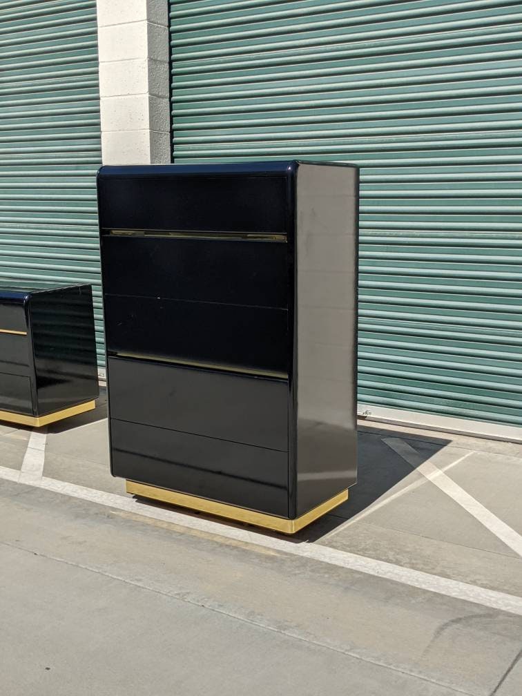 Vintage Postmodern Black Lacquer+ Brass Highboy Dresser By | Mod Haus -  Rancho Cucamonga, CA | ATTIC