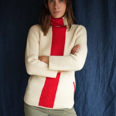Nineties Prada Turtleneck Sweater with Large Red Stripe / Classic and Collectible Prada Knit Top 