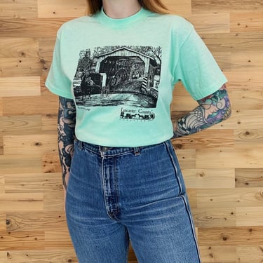 80's Vintage Soft Thin Paradise Bridge Lancaster County Pennsylvania Tee Shirt T-Shirt 