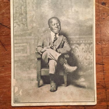 Rare Sideshow Pitch Card of African American Little Person with a Cigar - Circus Souvenir - African American photograph - Vintage 