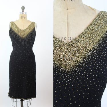 1960s GENE SHELLY beaded knit dress small medium | new winter 