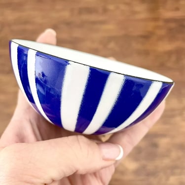 Mid Century Modern Cathrineholm Blue Striped Enamel Bowl 4” Vintage Norway MCM