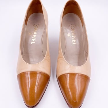 Chanel Pumps Beige With Brown Leather Toe 