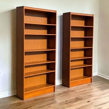 Teak Veneer Bookcase, Two Available, Vintage, Mid Century, Danish Modern, MCM, Shelves, Midcentury, Office, Bedroom, Living Room 