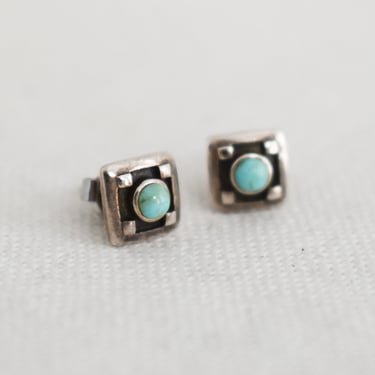 Vintage Boma Tiny Stering Silver and Turquoise Stud Earrings 