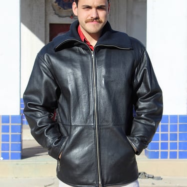 Vintage 90s Perry Ellis Black Leather Jacket Men Large Men Mezcal Leather San Antonio TX