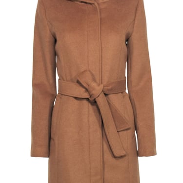Cole Haan - Camel Button-Up & Zippered Hooded Wool Blend Coat w/ Belt Sz 6