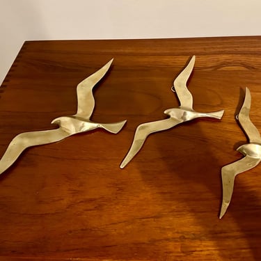 Vintage 1970s Brass Bird Seagulls Wall Hanging - Set of 3 - Free Shipping 