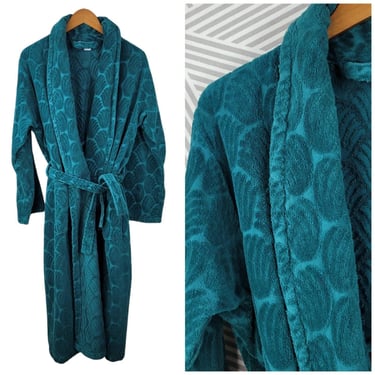 Vintage Thick Cotton Terry Cloth Robe One Size Medium Large XL Teal Blue Belt 