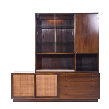 Harvey Probber Mid Century Bleached Mahogany and Cane Credenza with Hutch - mcm 