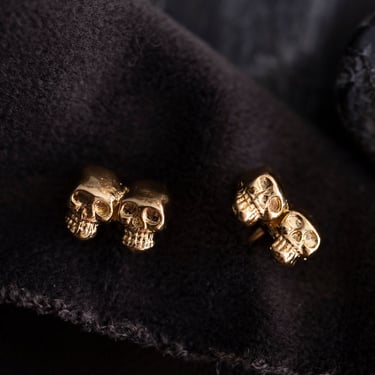 Gold Plated Double Skull Stud Earrings