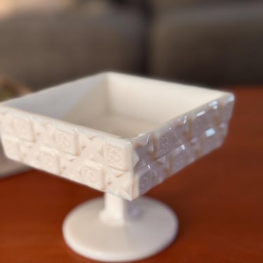 Vintage Westmoreland Old Quilt Milk Glass Footed Candy Dish - NO LID 