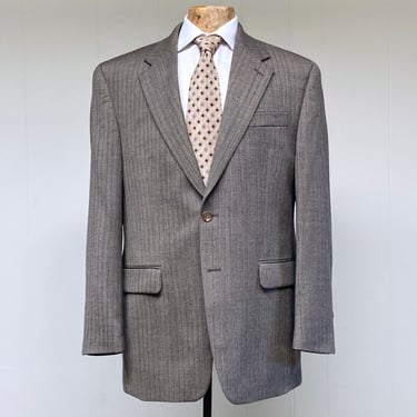 Vintage Lauren Ralph Lauren 2 Button Wool Herringbone Sport Coat, Preppy Designer Blazer, 44 Regular, VFG 