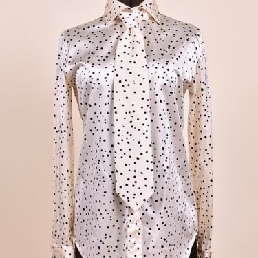 Black &amp; White Silk Shirt w/Tie By Dolce &amp; Gabbana, M/L