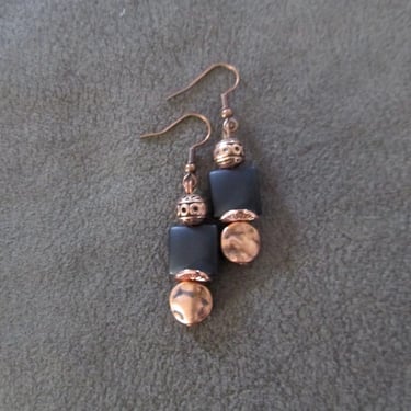 Copper and black frosted glass earrings 