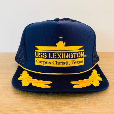 Vintage 1980s USS Lexington Corpus Christi Texas WWII Navy Ship Snapback Hat Cap 