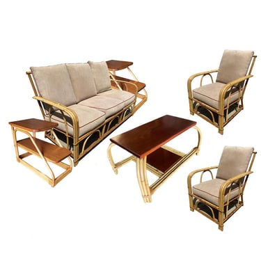 Restored "1949er" Rattan Lounge Chair & Sofa Livingroom Set 