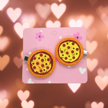 Pizza Hair Clip Set - Faux Food Clips - Pizza Lover Barrettes 