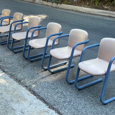 6 Mid-Century Kinetics Blue 100/300 Chairs Designed by Salmon & Hamilton 