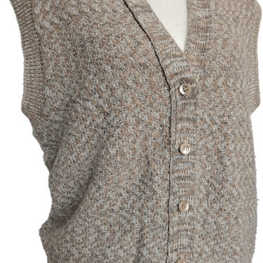 70s/80s Taupe And Gray Knit Button Sweater Vest By Paddle & Saddle