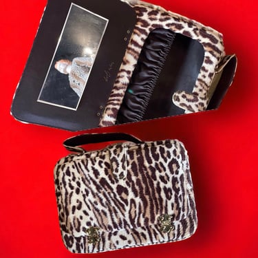 1950s Garay Leopard Print Handbag Faux Fur Makeup Bag 