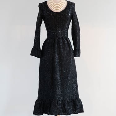 Gorgeous 1960's Custom Couture Midi Length Evening Dress In Silk Brocade / Small