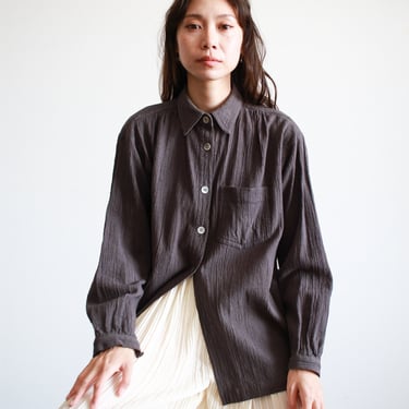 1980s Issey Miyake Grey Textured Button Up Blouse 