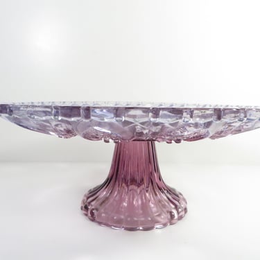 Vintage Purple Glass Cake Stand Dessert Cupcake Serving Plate 