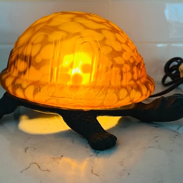 Amber Turtle Accent Tabletop Tiffany Style Lamp Vintage by LeChalet