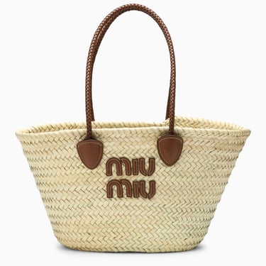 Miu Miu Beige Straw Shoulder Bag With Logo Women