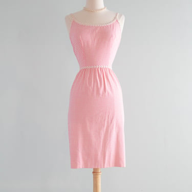 The Cutest 1960's Pink Gingham Sundress With Low Back / xs
