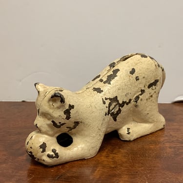 Vintage A.C. Williams Cast Iron Cat with Ball Still Coin Bank 