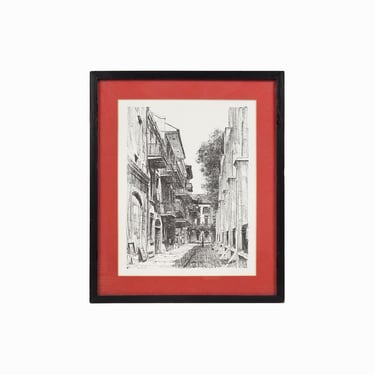 1966 Don Davey Lithograph on Paper from Pencil Drawing Print Pirate's Alley New Orleans 