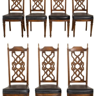 Gothic Revival Carved Oak Dining Chairs, 7