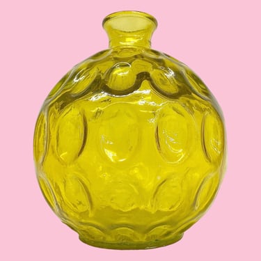 Vintage Thumbprint Vase Retro 1970s Mid Century Modern + Bright Yellow + Glass + Round Shape + Bubble Vase + MCM Home Decor + Decoration 