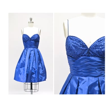 80s Prom Party Dress Blue Beaded Dress XXS XSmall// Vintage 80s Pageant Dress Size Xxs XSmall in Blue Dress 80s Party Prom Dress 