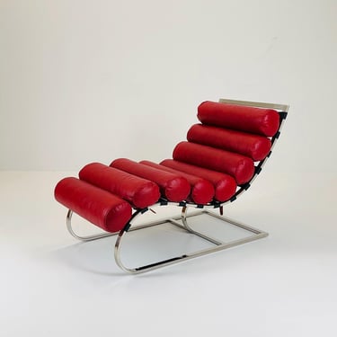 Mid Century Corona Lounge chair wine red leather and chrome, 1980s 