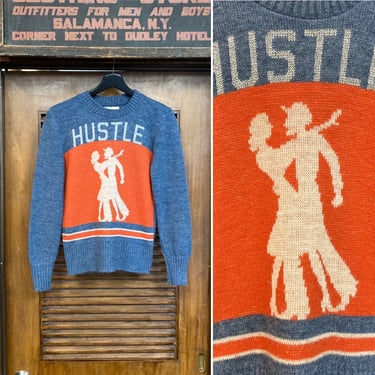 Vintage 1960’s Hustle Intarsia Design Dancers Pop Art Mod Metalic Sweater, 60’s Vintage Clothing 