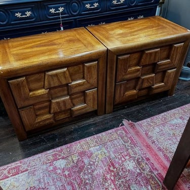 A pair! Brutalist style mid century two drawer nightstands. 26.5” x 17” x 22.5” 