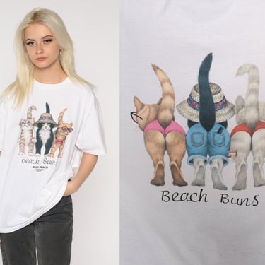Beach Bums Cat Shirt 90s Biloxi Beach T Shirt Kitten Front Back Graphic Tee Retro Tourist Mississippi Surfer Top Vintage 1990s Oneita Large 