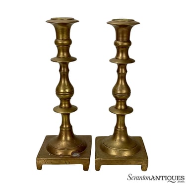Antique Large Traditional Bronze Candlestick Holders - A Pair