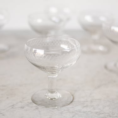 Etched Champagne Coupe Matched Set of 6