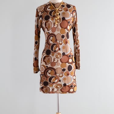 Fabulous 1960's Emilio Pucci Silk Jersey Shift Dress With Signature Print / ML