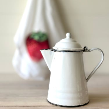 Rustic French White and Black Enamel Coffee Pot (Has Hole on Bottom) 