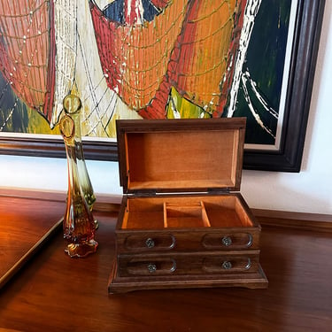 Vintage 1970s Wood Jewelry Box 