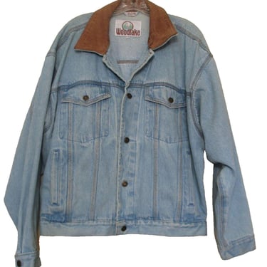 Vintage Woodlake Western Jacket, Light Blue Denim, Jean Jacket, Leather Collar, Men XL/XG 