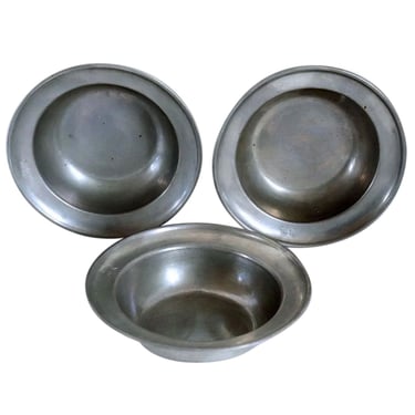 Set of Three Vintage Continental Pewter Round Bowls 